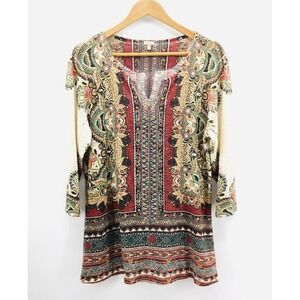 Reba Sweater Women XL Sleeve Knit Festival Tribal Boho Rhinestone Artsy HH05